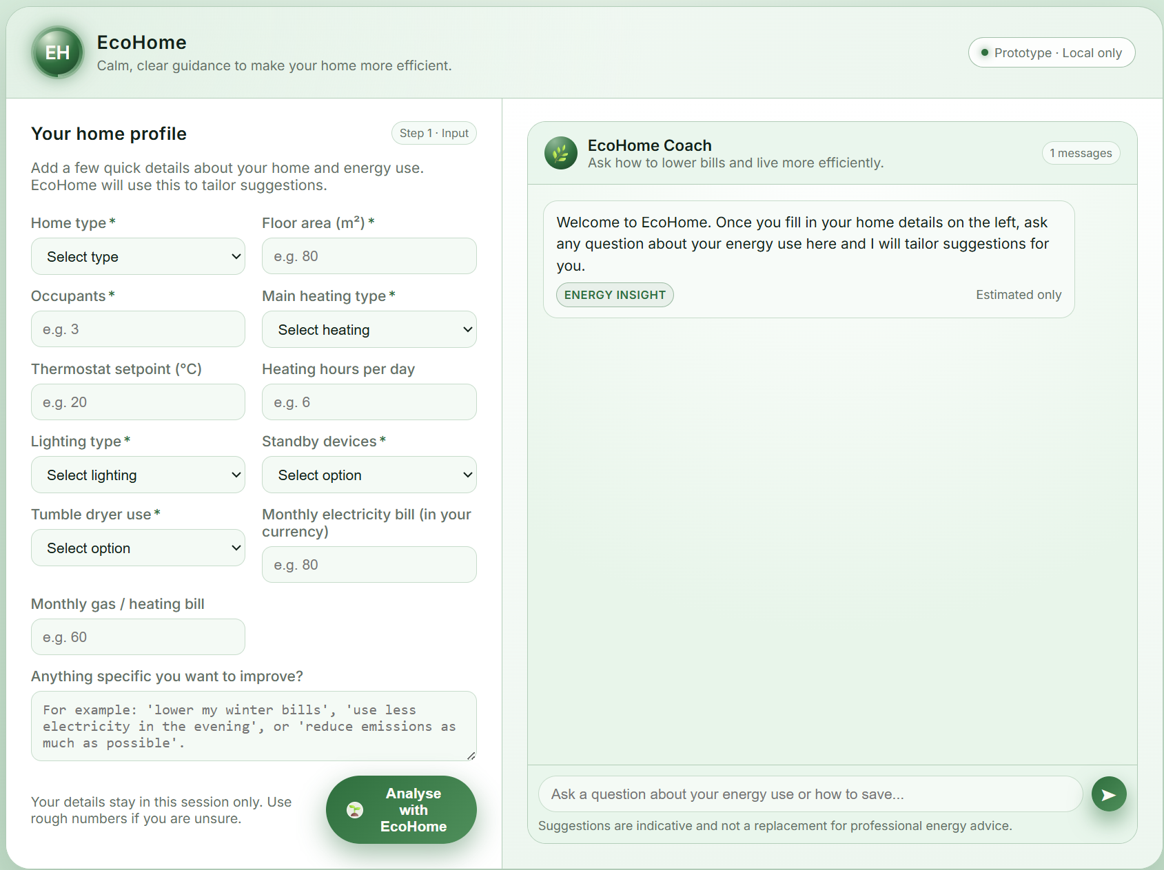 EcoHome AI energy assistant